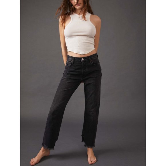 NWT Free People Tapered Baggy Boyfriend Jeans / Panther - Picture 2 of 9